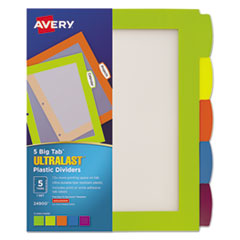 Avery® Big Tab Ultralast Plastic Dividers, 5-Tab, 11 x 8.5, Assorted, 1 Set