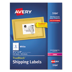 Avery® Shipping Labels with TrueBlock Technology, Laser, 3 1/3 x 4, White, 600/Box