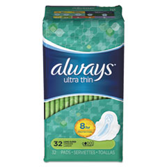 Always® Ultra Thin Pads with Wings, Super Long, 32/Pack