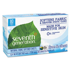 Seventh Generation® Natural Fabric Softener Sheets, Free & Clear, 80/Box, 12 Box/Carton