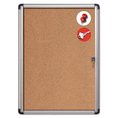 MasterVision® Slim-Line Enclosed Cork Bulletin Board, One Door, 28 x 38, Cork Surface, Aluminum Frame