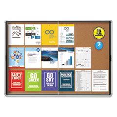 Quartet® Enclosed Indoor Cork Bulletin Board with Two Sliding Glass Doors, 56 x 39, Natural Surface, Silver Anodized Aluminum Frame