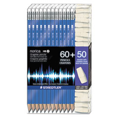 Staedtler® Norica Woodcase Pencil w/End-Cap Erasers, Graphite Lead, Blue Barrel, 60/Pack
