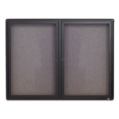 Quartet® Enclosed Indoor Fabric Bulletin Board with Two Hinged Doors, 48 x 36, Gray Surface, Graphite Aluminum Frame