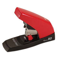 Max® Vaimo 80 Heavy-Duty Flat-Clinch Stapler, 80-Sheet Capacity, Red/Brown