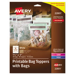 Avery® Printable Bag Toppers with Bags, 1 3/4 x 5, White, 40/Pack