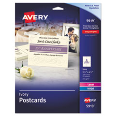 Avery® Printable Postcards, Inkjet/Laser, 74 lb, 4.25 x 5.5, Ivory, 100 Cards, 4 Cards/Sheet, 25 Sheets/Box