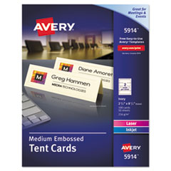 Avery® Medium Embossed Tent Cards, Ivory, 2 1/2 x 8 1/2, 2 Cards/Sheet, 100/Box