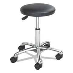 Safco® Height-Adjustable Lab Stool, Backless, Supports Up to 250 lb, 16" to 21" Seat Height, Black Seat, Chrome Base