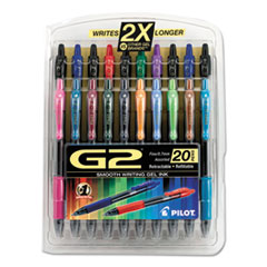 Pilot® G2 Premium Retractable Gel Ink Pen, Assorted Ink, .7mm, 20/Set