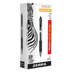 Zebra® Sarasa Dry Gel X20 Gel Pen Value Pack, Retractable, Medium 0.7 mm, Black Ink, Smoke Barrel, 24/Box