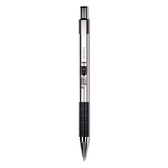 Zebra® F-301 Ballpoint Pen, Retractable, Bold 1.6 mm, Black Ink, Stainless Steel/Black Barrel, Dozen
