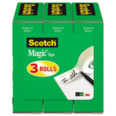 Scotch® Magic Tape Refill, 3/4" x 1000", 1" Core, Clear, 3/Pack