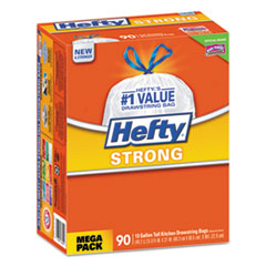 Hefty® Strong Tall Kitchen Drawstring Bags, 13gal, .9 mil, White, 90/Box