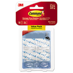 Command™ Clear Hooks and Strips, Plastic, Mini, 18 Hooks and 24 Strips/Pack