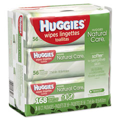 Huggies® Natural Care Baby Wipes, Unscented, White, 56/Pack, 3-Pack/Box, 3 Box/Carton