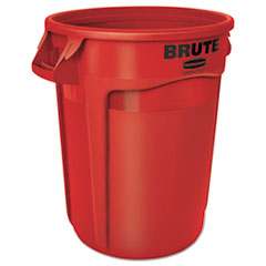 Rubbermaid® Commercial Vented Round Brute Container, 32 gal, Plastic, Red