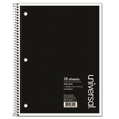 Universal® Wirebound Notebook, 1-Subject, Wide/Legal Rule, Black Cover, (70) 10.5 x 8 Sheets