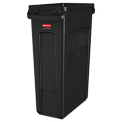 Rubbermaid® Commercial Slim Jim Receptacle with Venting Channels, Rectangular, Plastic, 23 gal, Black
