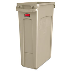 Rubbermaid® Commercial Slim Jim Receptacle with Venting Channels, Rectangular, Plastic, 23 gal, Beige