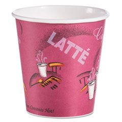 Dart® Solo Paper Hot Drink Cups in Bistro Design, 10 oz, Maroon, 1,000/Carton