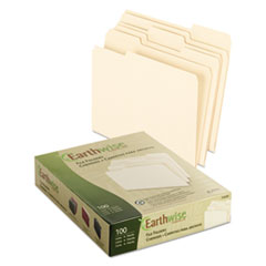 Pendaflex® Earthwise by Pendaflex 100% Recycled Manila File Folder, 1/3-Cut Tabs: Assorted, Letter, 0.75" Expansion, Manila, 100/Box