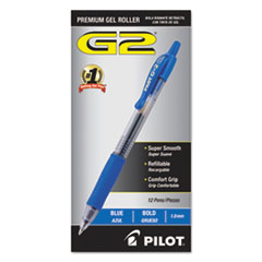 Pilot® G2 Premium Retractable Gel Ink Pen, Refillable, Blue Ink, 1mm, Dozen