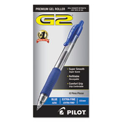 Pilot® G2 Premium Retractable Gel Ink Pen, Refillable, Blue Ink, .5mm, Dozen