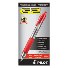 Pilot® G2 Premium Retractable Gel Ink Pen, Refillable, Red Ink, .5mm, Dozen