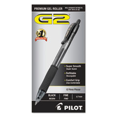Pilot® G2 Premium Retractable Gel Ink Pen, Refillable, Black Ink, .7mm, Dozen