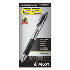 Pilot® G2 Premium Retractable Gel Ink Pen, Refillable, Black Ink, .5mm, Dozen