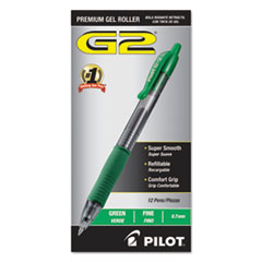 Pilot® G2 Premium Gel Pen, Retractable, Fine 0.7 mm, Green Ink, Smoke Barrel, Dozen