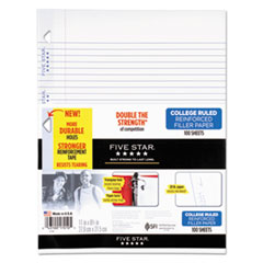 Five Star® Reinforced Filler Paper, 20lb, College Rule, 11 x 8 1/2, White, 100 Sheets