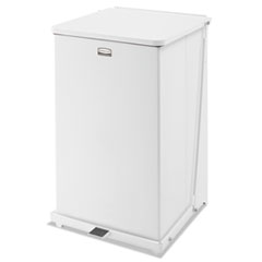 Rubbermaid® Commercial Defenders Square Quiet Step Can, 40 gal, PL Liner, Sky White,19"Square,30"High