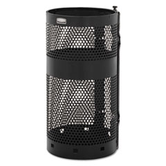 Rubbermaid® Commercial Towne Pole Waste Receptacle With Wall Mount, 10 gal, Black, 13" Diameter