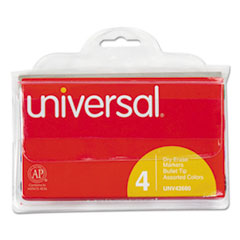 Universal™ Dry Erase Markers, Bullet Tip, Assorted, 4/Set