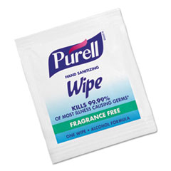 PURELL® Sanitizing Hand Wipes, Individually Wrapped, 5 x 7, Unscented, White, 1,000/Carton