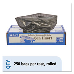 Stout® by Envision™ Total Recycled Content Plastic Trash Bags, 10 gal, 1 mil, 24" x 24", Brown/Black, 250/Carton