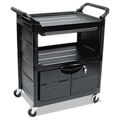 Rubbermaid® Commercial Utility Cart With Locking Doors, Two-Shelf, 33.63w x 18.63d x 37.75h, Black