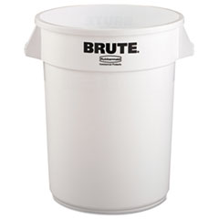 Round Brute Container, Plastic, 32 gal, White