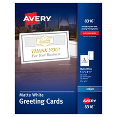 Avery® Half-Fold Greeting Cards with Matching Envelopes, Inkjet, 85 lb, 5.5 x 8.5, Matte White, 1 Card/Sheet, 30 Sheets/Box