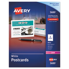 Avery® Printable Postcards, Laser, 80 lb, 4.25 x 5.5, Uncoated White, 200 Cards, 4 Cards/Sheet, 50 Sheets/Box