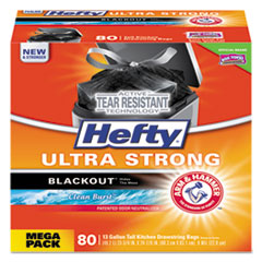 Hefty® Ultra Strong BlackOut Tall-Kitchen Drawstring Bags, 13 gal, Black, 240/Carton