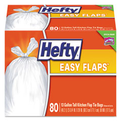 Hefty® Easy Flaps Trash Bags, 13 gal, 0.69 mil, 23.75" x 28", White, 480/Carton