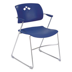 Safco® Veer Series Stacking Chair With Arms, Sled Base, Blue/Chrome, 4/Carton