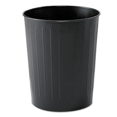 Safco® Round Wastebaskets, 6 gal, Steel, Black