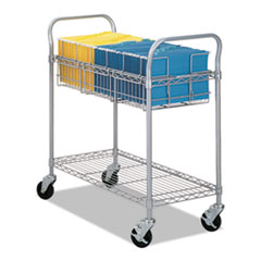 Safco® Dual-Purpose Wire Mail and Filing Cart, Metal, 1 Shelf, 1 Bin, 39" x 18.75" x 38.5", Metallic Gray