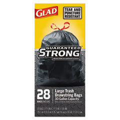 Glad 78966 30 Gallon Drawstring Black Trash Bags, 1.05 Mil, 30 x