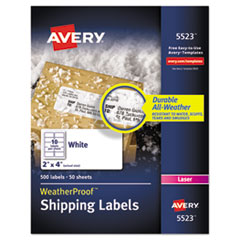 Avery® WeatherProof Shipping Labels w/TrueBlock, Laser, White, 2 x 4, 500/Pack