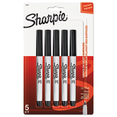 Sharpie® Ultra Fine Tip Permanent Marker, Ultra-Fine Needle Tip, Black, 5/Pack